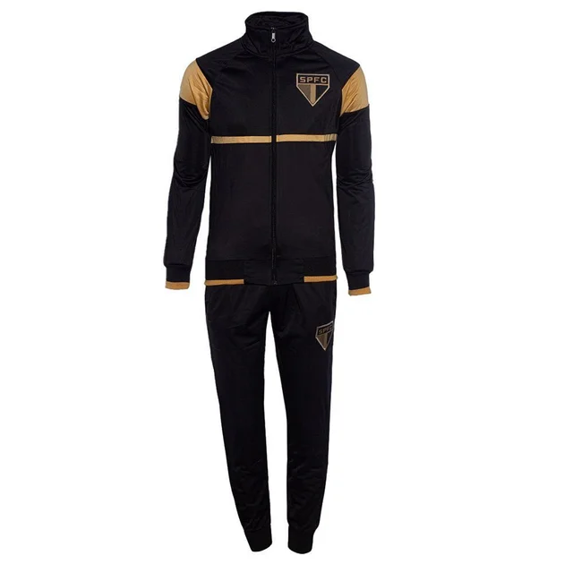Conjunto Agasalho São Paulo Masculino Preto e Dourado